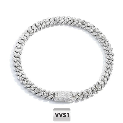 B&C 6MM VVS1 Moissanite Iced Out Bracelet Hip Hop Jewelry Silver Plated Brass Cuban Link Chain Bracelet for Female Wholesale