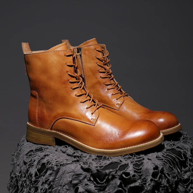 Luxry Handcrafte Goodyear Welt Boots Men's Work Shoes In Genuine Leather High-top Shoes Rubber Retro Ankle Booties For Man
