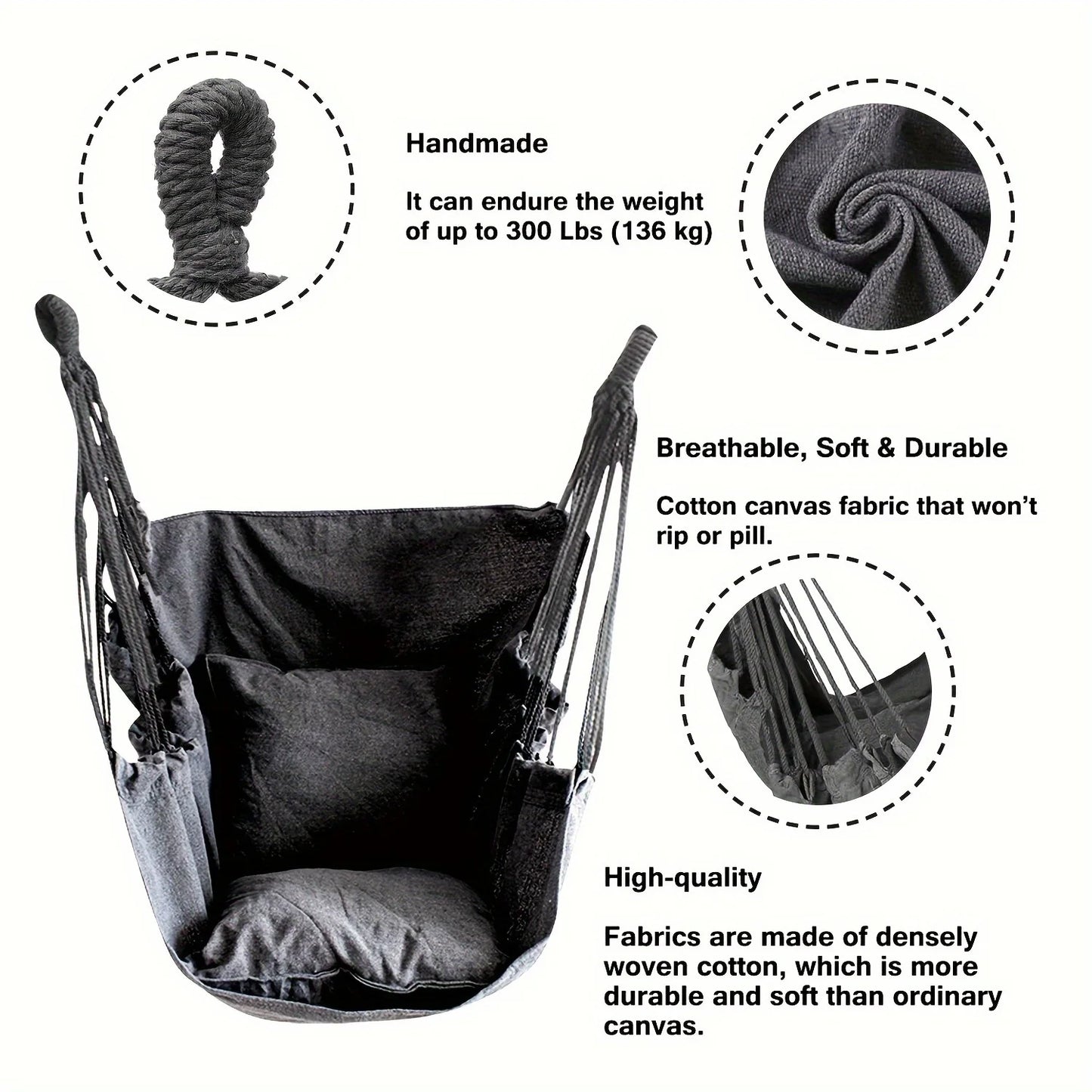 1pc Hanging Hammock Chair with Storage Bag for Outdoor Patio, Balcony, Porch, Indoor Bedroom, Comfortable Swing Seat