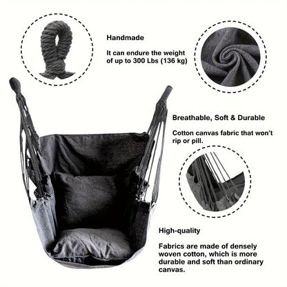 1pc Hanging Hammock Chair with Storage Bag for Outdoor Patio, Balcony, Porch, Indoor Bedroom, Comfortable Swing Seat