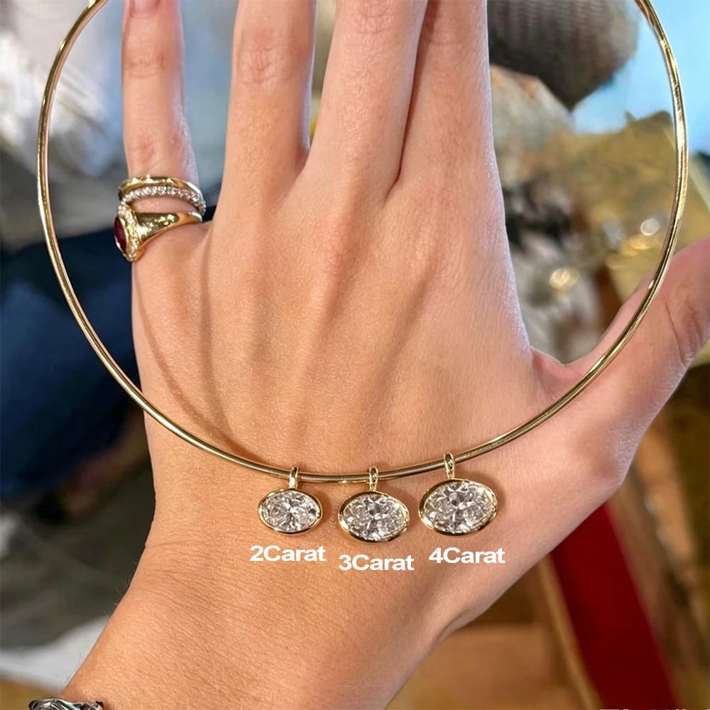 2/3/4CT East West Oval Cut Bezel Set Moissanite Pendant Necklace for Women Solitaire Diamond S925 Silver Neck Chain Fine Jewelry