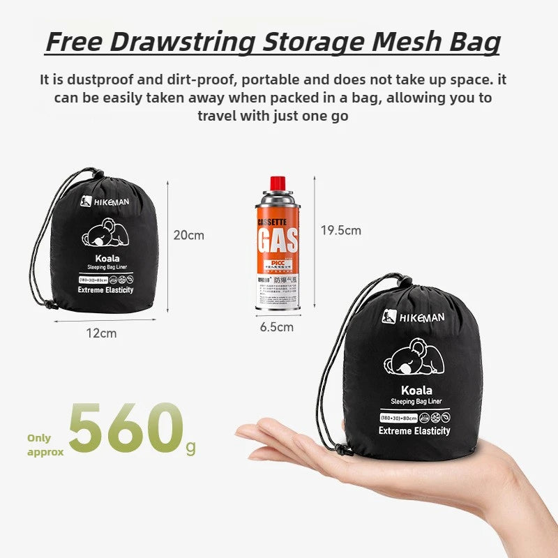 HIKEMAN Ultralight Portable Camping Sleeping Bag Liner Elastic Envelope Style for Adults Outdoor Hiking Washable Hotel Use