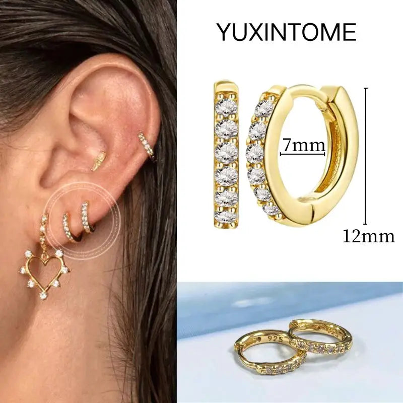 White Color Zircon Hoop Earrings 925 Sterling Silver Needle Cross/Star/Flower/Water Drop Pendant Gold Earrings Luxury Jewelry