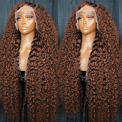 13x4 Chocolate Brown Water Curly Lace Front Wig #4 Colored Human Hair Wigs Pre Plucked Deep Wave 13x6 HD Lace Frontal Wigs 200%
