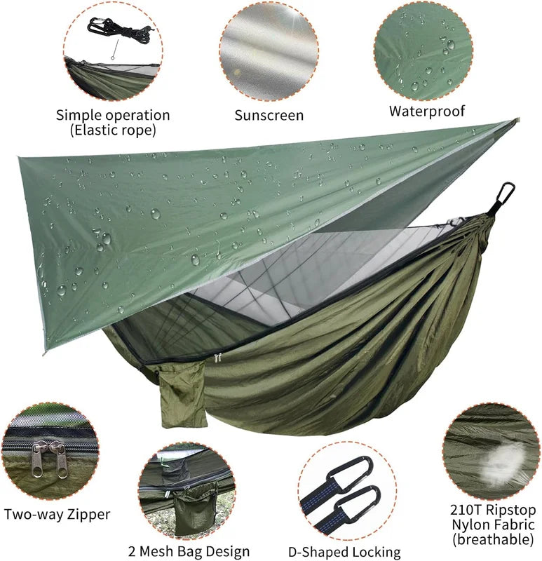 2-in-1 Camping Hammock Tent with RainFly, Portable Sleeping Hammock Camping Bag