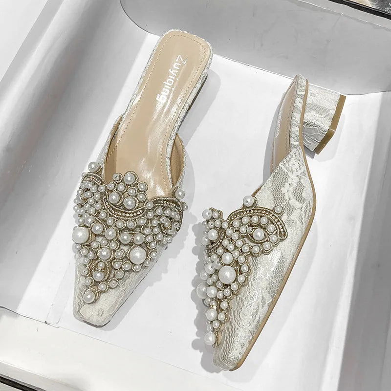 Mules Shoes Women Sandals Ladies Elegant Rhinestone Designer Mirror Luxury Party Slipper Summer New 2026 Slippers Fashion Roman