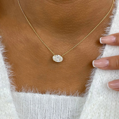 WSHUO 1/2/3carat East West Set Oval Cut Solitaire Moissanite Diamond Pendant Necklaces for Women Adjustable Stackable Neck Chain