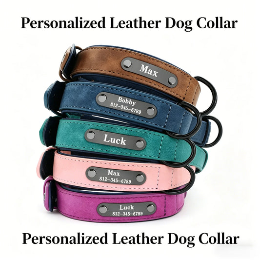 Personalized Name ID Tags Dog Collars Custom Text Name PU Leather Dog Collar For Small Medium Large Dogs Pitbull Bulldog Beagle