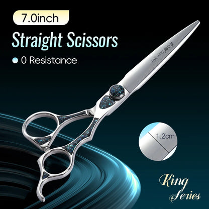 Fenice King Series 7/7.5Inch VG10 Shell Bearing Screws Dog Trimming Grooming Straight Curved Thinner Chunker Pet Scissors Tools