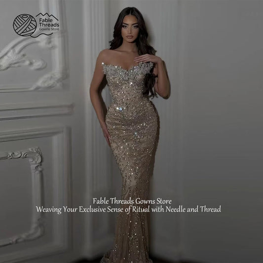 FableT FStrapless Champagne Mermaid Cocktail Dress For Wedding Party Arabic Graduation Prom Dresses Customized Birthday Gown