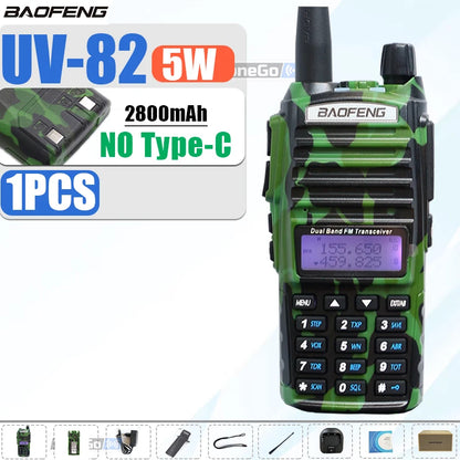 1/2Pcs Baofeng UV-82 Walkie Talkie 5/8W Tri-Power FM Radio Type-C Charger Dual PTT Dual Band VHF/UHF Two Way Camouflage For Hunt