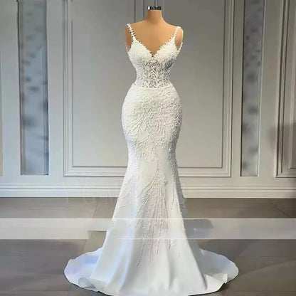 Luxurious Wedding Dresses Mermaid 2026 for Bride Strapless Beaded Lace 2 In 1 with Detachable Overskirts Bridal Gown Customized