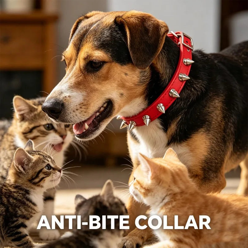 Pet Sharp Spiked Dog Collar Studded Anti Bite Leather Studded Collars Pet Neckwear Tactical Adjustable Safety Collars Products
