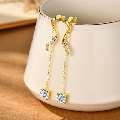 Sweetrain 1CT Moissanite Drop Earrings S925 Sterling Silver Long Tassel Dangle Earring for Women Wedding Jewelry Gifts with GRA