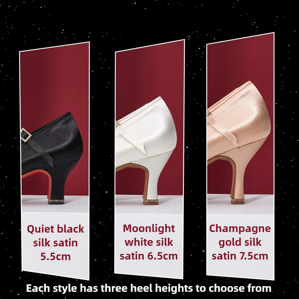 UK Latin Dance Shoes Women's Mid Heel Flexible Sole Ballroom Practice Shoes for Waltz Tango