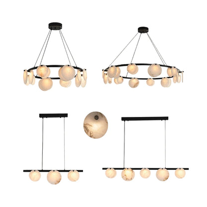 2026 Natural Marble Pieces LED Chandelier Lustre Alabaster Pendant Light Suspension Luminaire Lampen For Foyer Dinning Room
