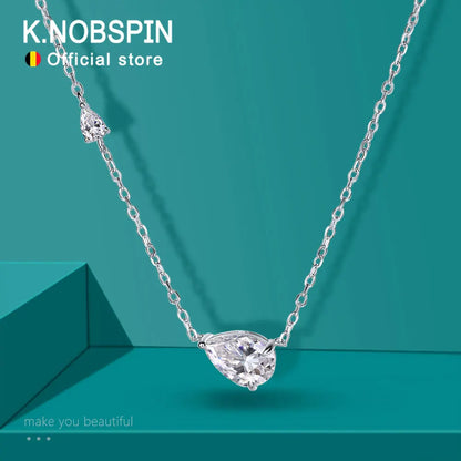 KNOBSPIN 2.35 CT Pear Cut All Moissanite Necklaces for Women D VVS1 Lab Diamond 2 Gems Pendant 100% 925 Sterling Silver Necklace