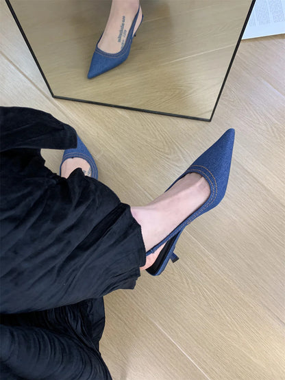 Bailamos Brand New Women Sandals Fashion Pointed Toe Shallow Slip On Ladies Elegant Slingback Shoes Med Heel Pumps Shoes Mujer