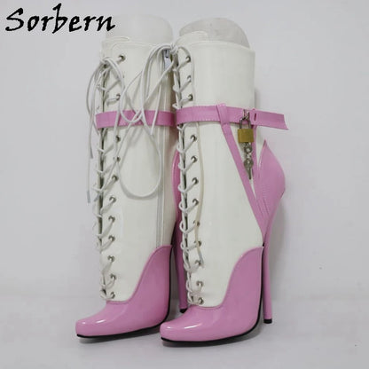 Sorbern Sexy Lockable Ankle Boots For Women Ballet High Heel Stilettos With Chains Sm Shoes Crossdresser Custom Colors