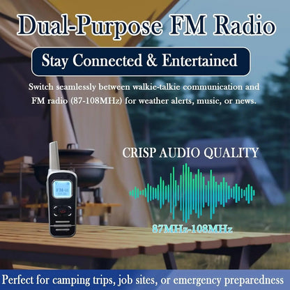 Mini Walkie Talkies 1100mAh Rechargeable 128 Channels Long Range Walkie Talkies with FM Radio Function