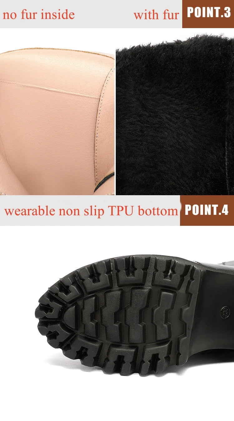 10cm Small Size 32-43 Fall Winter Genuine Leather Boots Platform Shoes 2026 Womens Block High Heels Mid Leg Boots Office Model