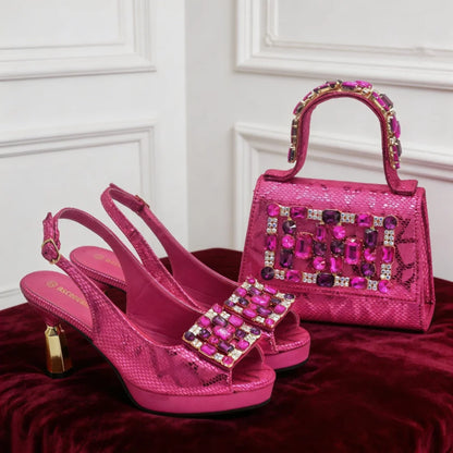 2026 New Design Elegant Women's High Heels Shoes & Bag Set Rhinestone-Embellished Designer Shoes Perfect for Special Occasionss