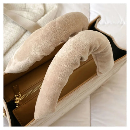 Women's Khaki Velour Tote Bag Original Letter Print Medium Ladies Shopper Handbag Female Square Medium Shoulder Bags