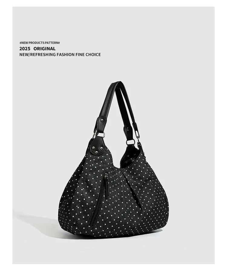 Fashionable Vintage Messenger Bags New Polka Dot Handbag Korean-style Large-capacity Tote Bags Versatile Comfortable Casual Bags