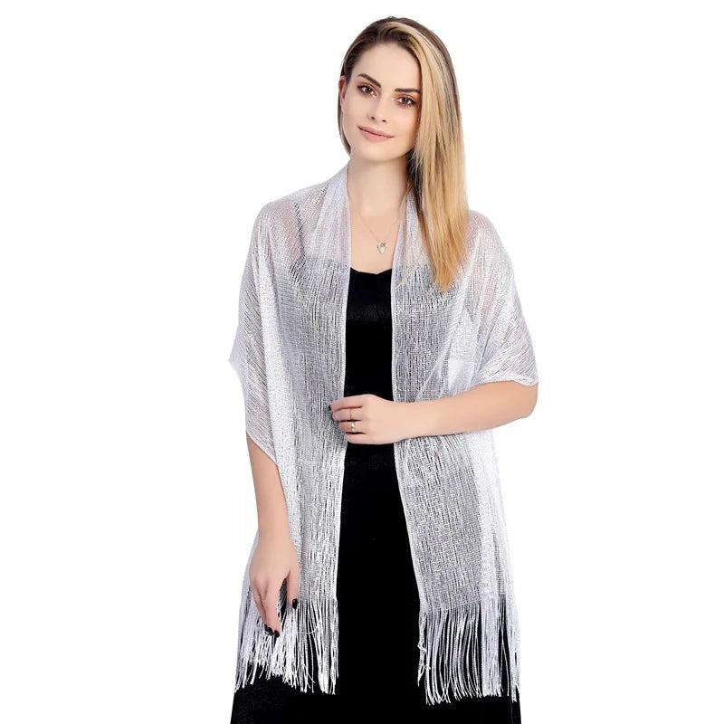Metallic Silk Scarf Bridal Evening Gown Accessory For Women Wedding Party Prom Bridal Shawl Gold Silver Thread