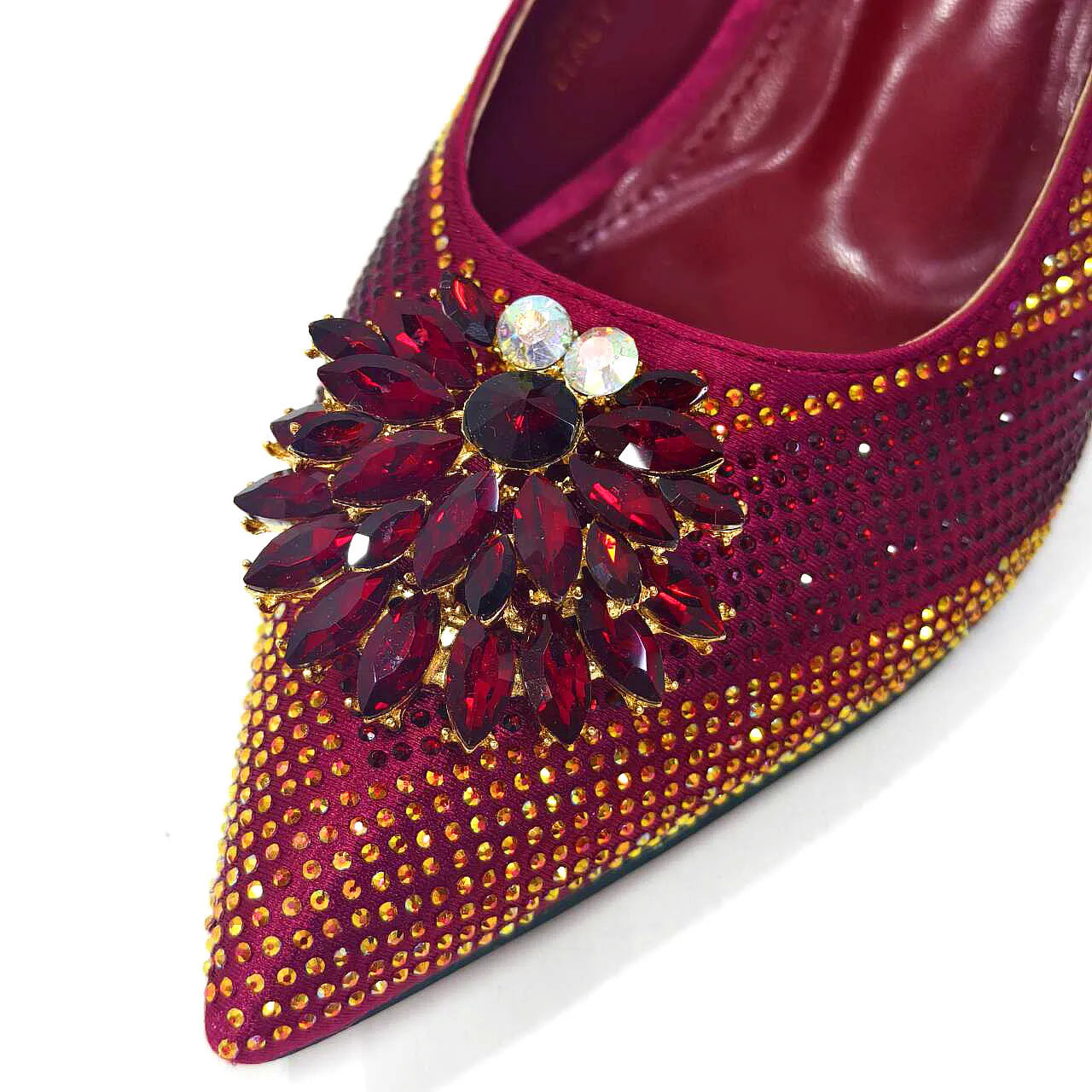 Venus Chan 2026 Italian Luxury Rhinestone Wine Pointed Toe High Heels with Matching Bag Set – Ideal for Parties and Special