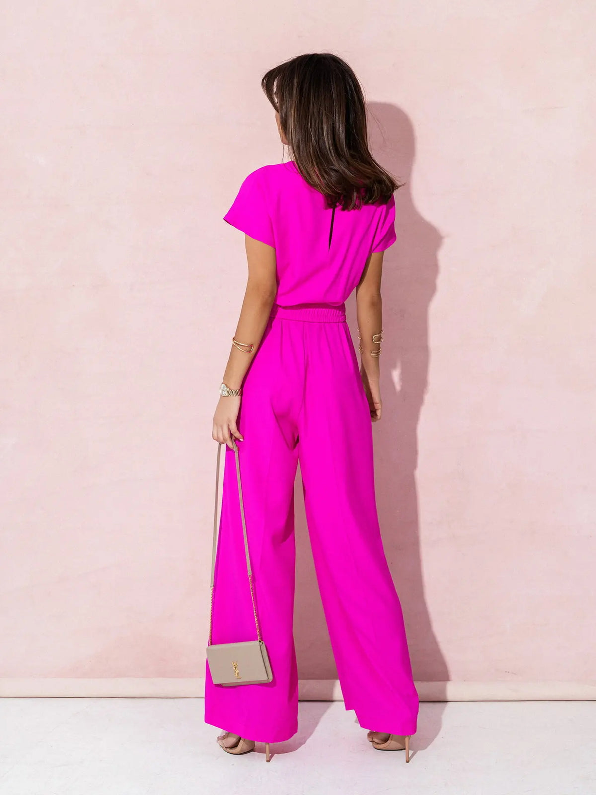 Fashion V-neck Short Sleeve High Waist Jumpsuit Women 2026 Summer Solid Wide Leg Elegant Romper Vintage Jumpsuits Overalls Women