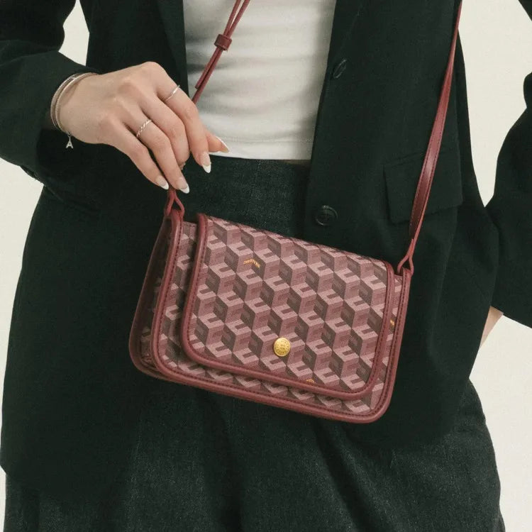 Luxury Monogram Messenger Bag Women Geometric Print 3D Cube Coated Canvas Crossbody Bag Classic Versatile Elegant Shoulder Bag