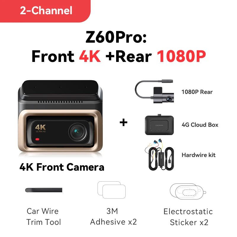 【For US】DDPAI 4K Dash Cam Z60 Pro Support Front and Rear Car Camera SONY STARVIS2 678 Sensor 5GHz Wi-Fi GPS ADAS Car DVR