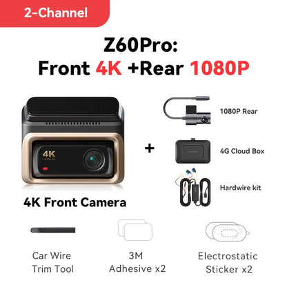 【For US】DDPAI 4K Dash Cam Z60 Pro Support Front and Rear Car Camera SONY STARVIS2 678 Sensor 5GHz Wi-Fi GPS ADAS Car DVR