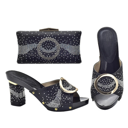 African Women Shoes and Bags Sets with Rhinestone Plus Size Heels 43 Nigerian Party Pumps Luxury Shoes Wedding Shoes Bride