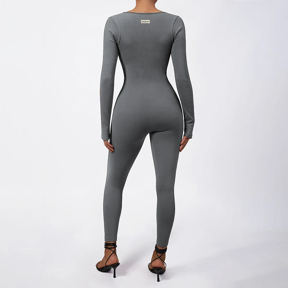 Women Autumn Winter Long Sleeve Jumpsuits Bodycon Slim Fit Streetwear Overall One Piece Bodysuits Outfit Yoga Jumpsuit Women