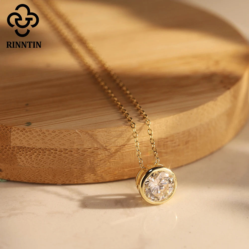 Rinntin 1-2 Carat Solitaire Moissanite Necklace for Women S925 Pure Silver Diamond Classic Round Pendant Wedding Jewelry SMON11