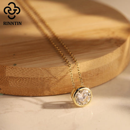 Rinntin 1-2 Carat Solitaire Moissanite Necklace for Women S925 Pure Silver Diamond Classic Round Pendant Wedding Jewelry SMON11