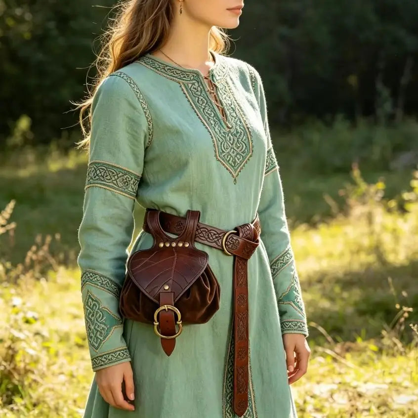 Medieval Waist Bag Retro PU Leather Elf Leaf Copper Coin Waist Bag Belt Accessories Renaissance Dress Belt Waist Bag Props