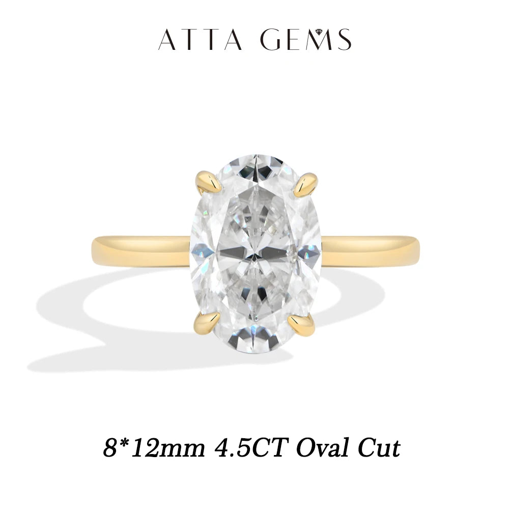 ATTAGEMS Oval Cut 1.0-4.5CT D VVS1 Moissanite Rings for Women 925 Sterling Silver Solitaire Engagement Ring Luxury Band Jewelry