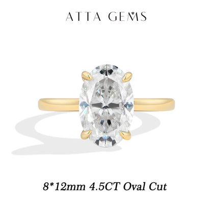 ATTAGEMS Oval Cut 1.0-4.5CT D VVS1 Moissanite Rings for Women 925 Sterling Silver Solitaire Engagement Ring Luxury Band Jewelry