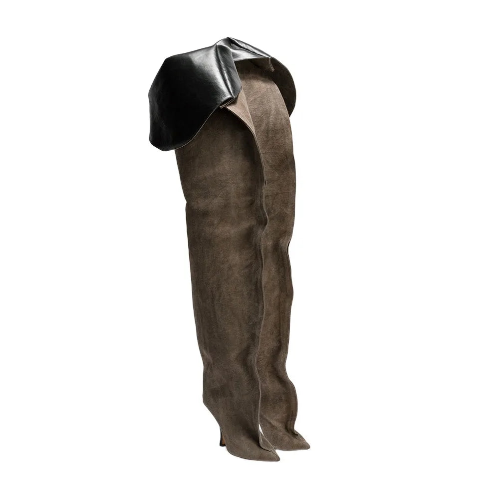 2026Autumn and Winter New Women's Wide Leg Stiletto High Heel Knee Long Boots Pointed 34-45 Large Leg Women's Boots
