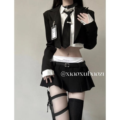 2025 improved sexy jk uniform women short shirt long sleeve jacket patchwork design skirt fashion korea jk suit set women w939
