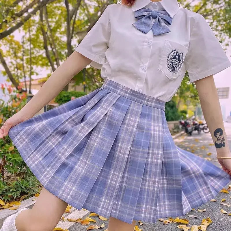 Romantic Purple Uniform JK Set Women 2025 Summer High Waist Skirts Korean Style Pleated Skirts Shirt And Tie For Cute Girls Suit