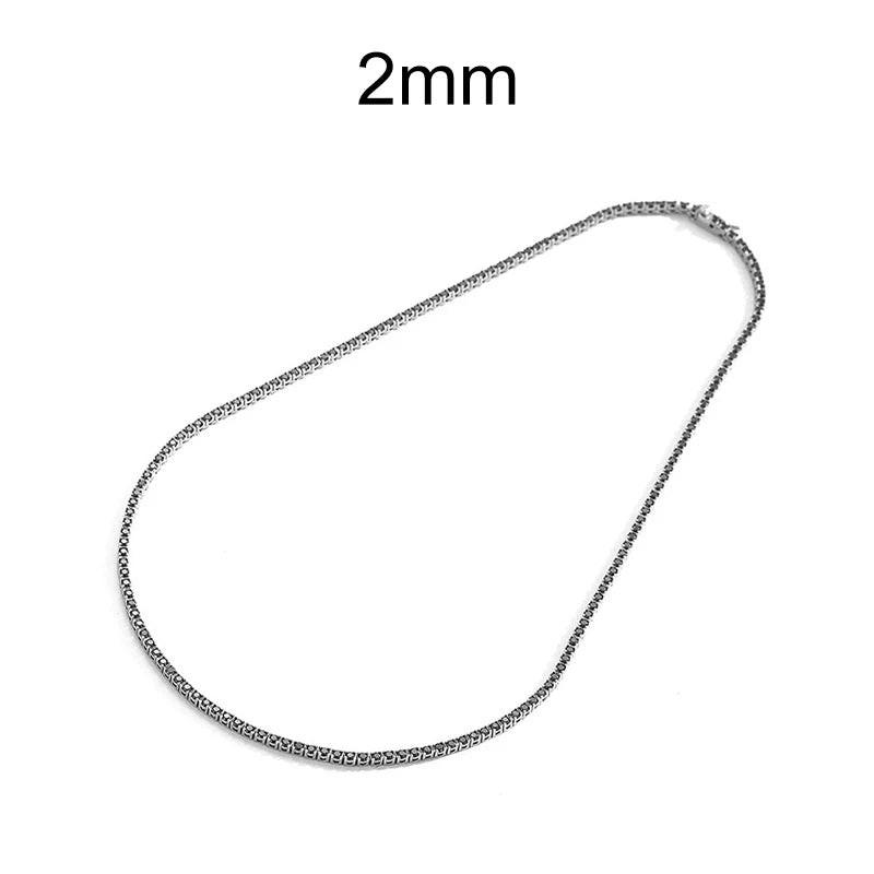 NeeTim 2mm 3mm Black Moissanite Tennis Necklace s925 Sterling Silver with White Gold Plated Neck Chain Necklaces for Women Man