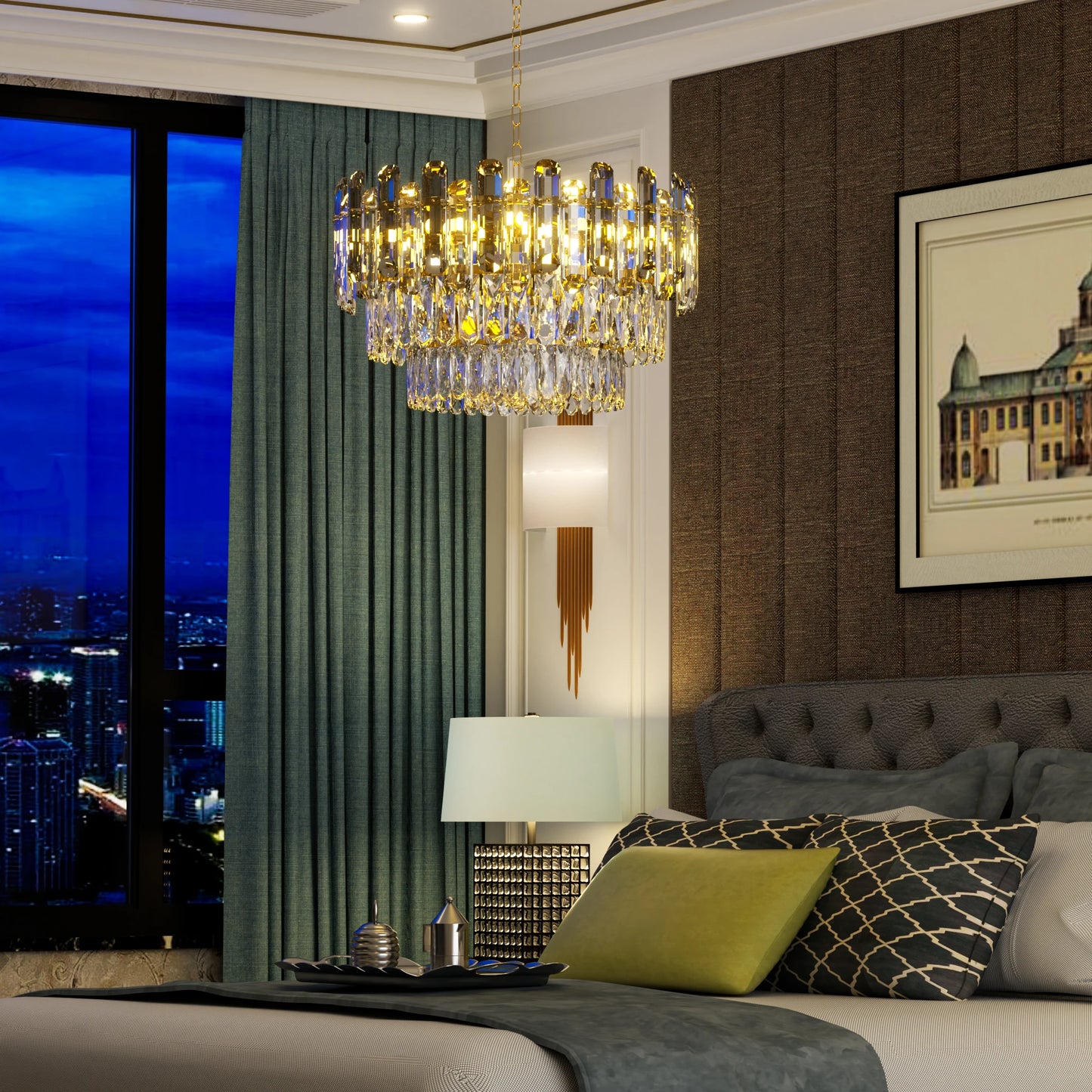 Modern K9 Crystal Chandelier Round Ceiling Fixtures Pendant Lights Living Room Bedroom
