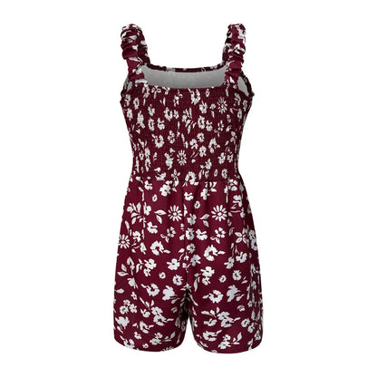 Ladies' Summer Casual Smocked Rompers Chic Square Neck Sleeveless Loose Shorts Jumpsuits Thin Bohe Style Beach Vacation Outfits