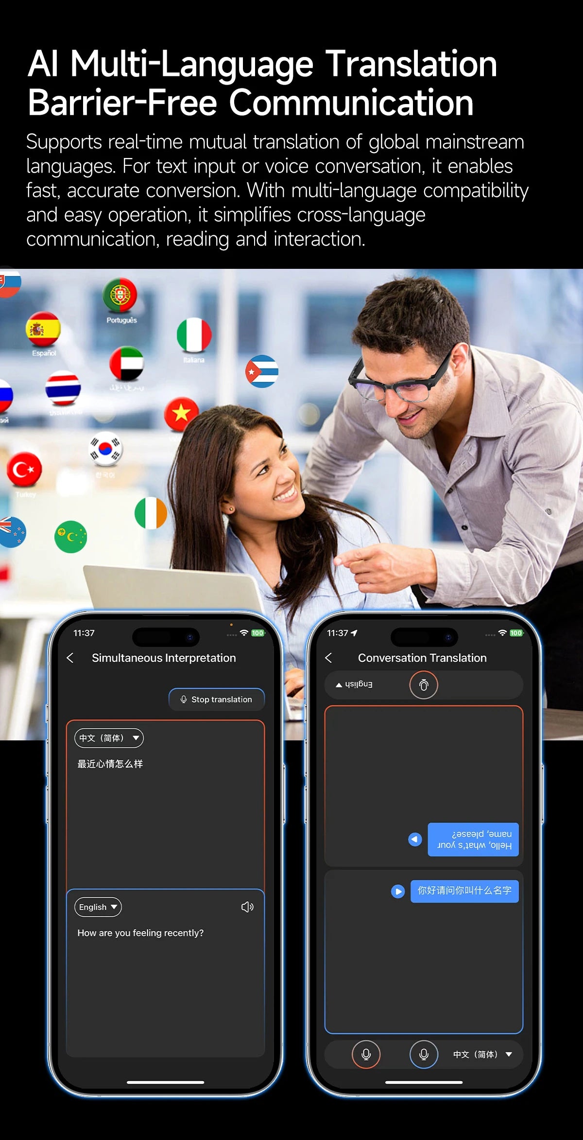 2026 New AI Smart Glasses with Camera 4K EIS Anti-Shake Video&Photo Capture Real-Time Translation Recording Glasses Photochromic
