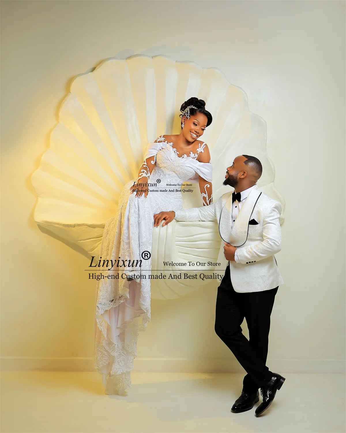 Shiny Diamond Mermaid Wedding Dresses With Appliques Lace Bridal Vestido De Novia Customized Off Shoulder African Bride Gowns