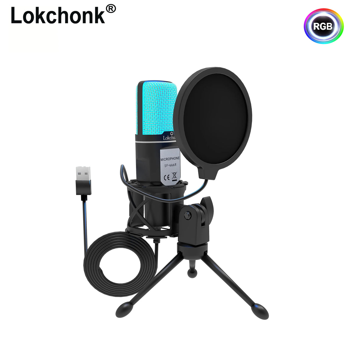 Lokchonk Professional USB Condenser Microphone with Tripod Stand & Pop Filter for Podcast Streaming Gaming SF666R